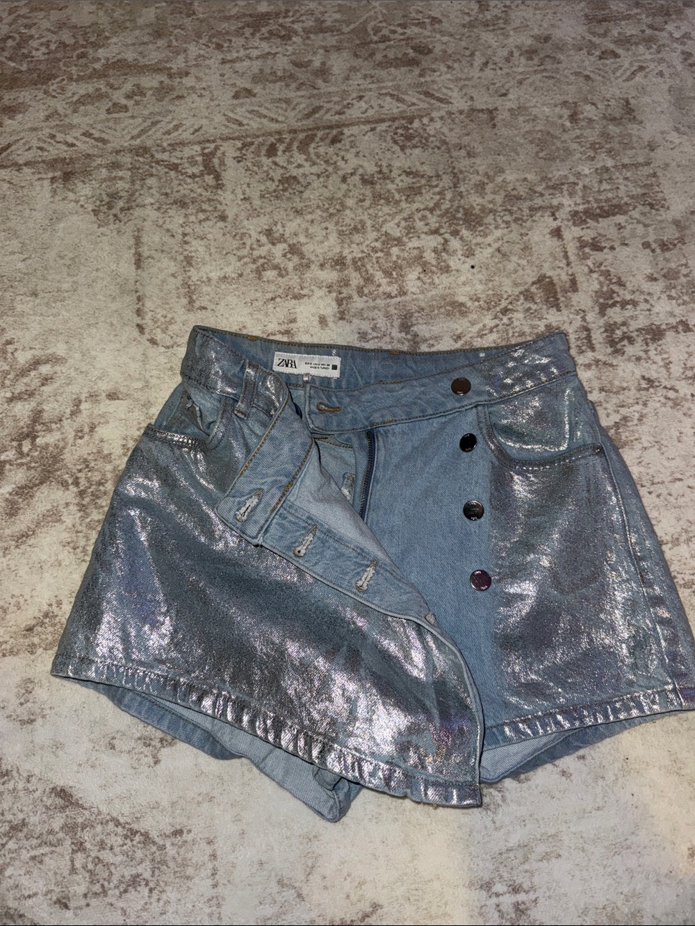 ZARA Light Blue Metallic Denim Skort
